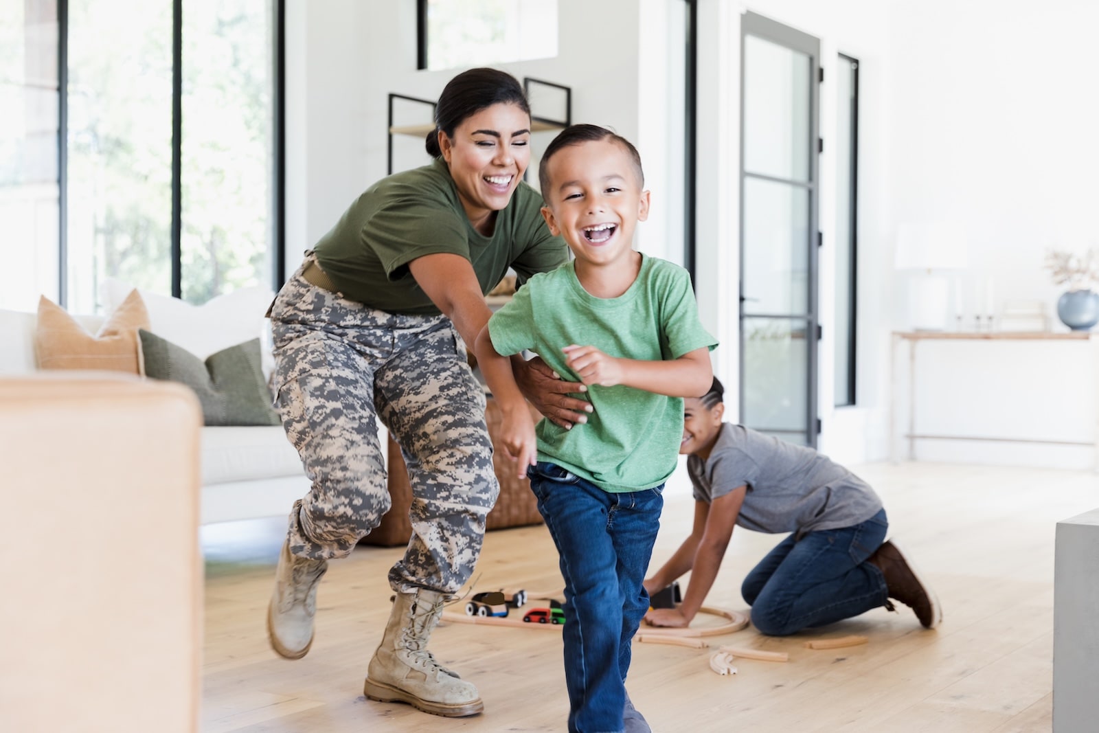 Service member enjoying time at home with family