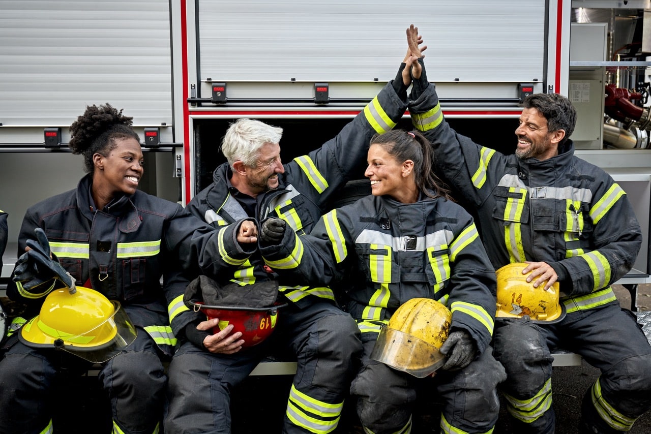 Firefighters celebrating together