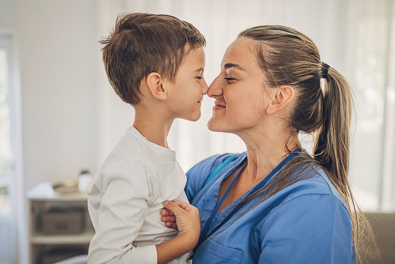 Medical professional at home with family