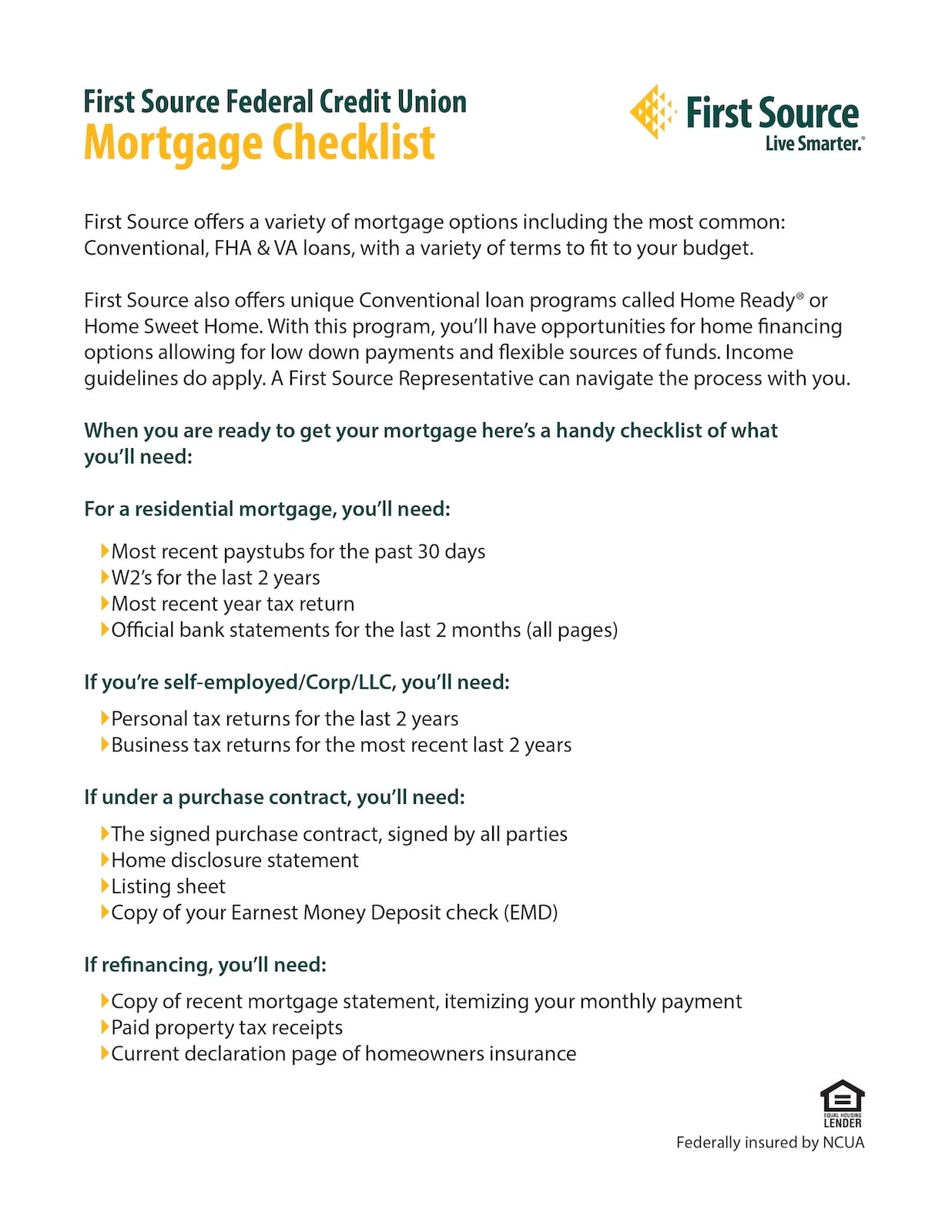 First Source mortgage checklist