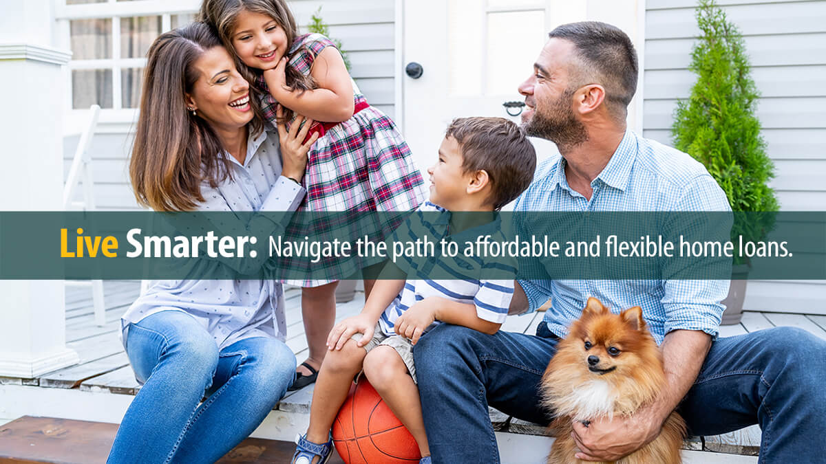Happy family with two kids sitting in front porch