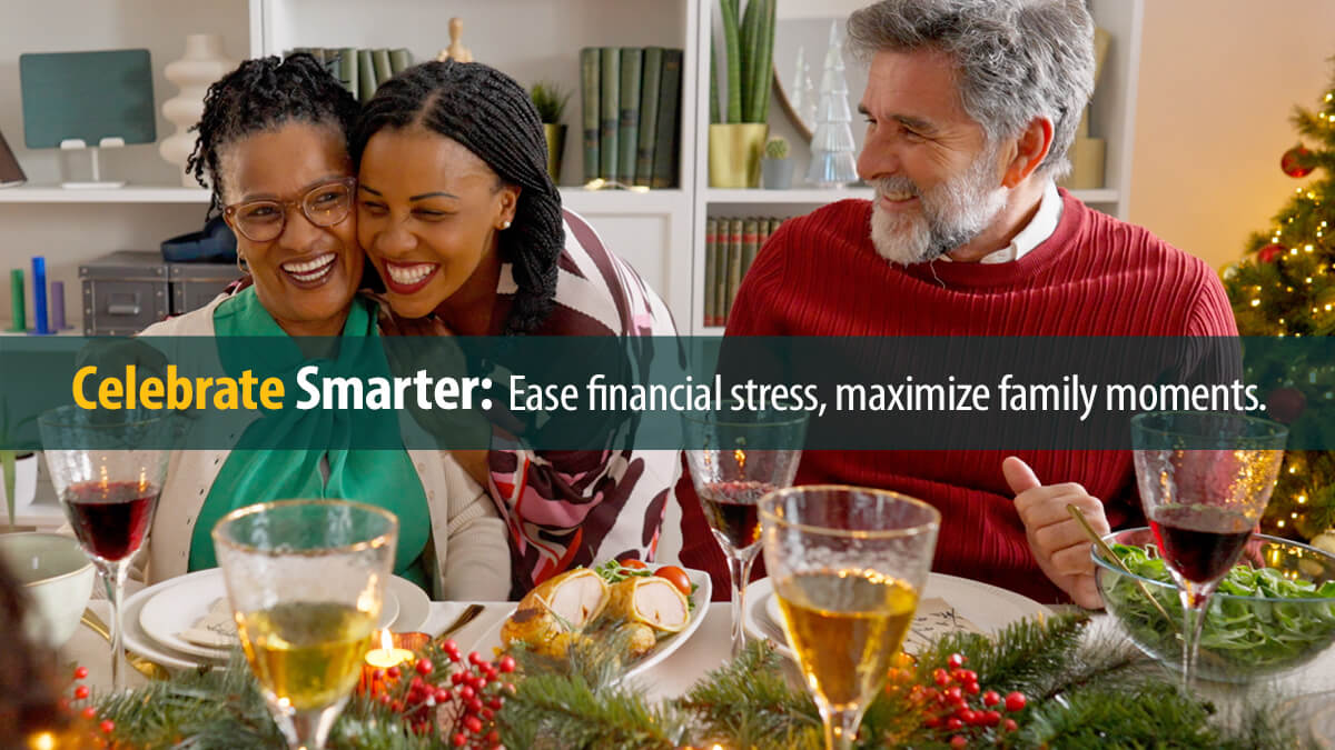 Family celebrating the holiday at the dinner table.