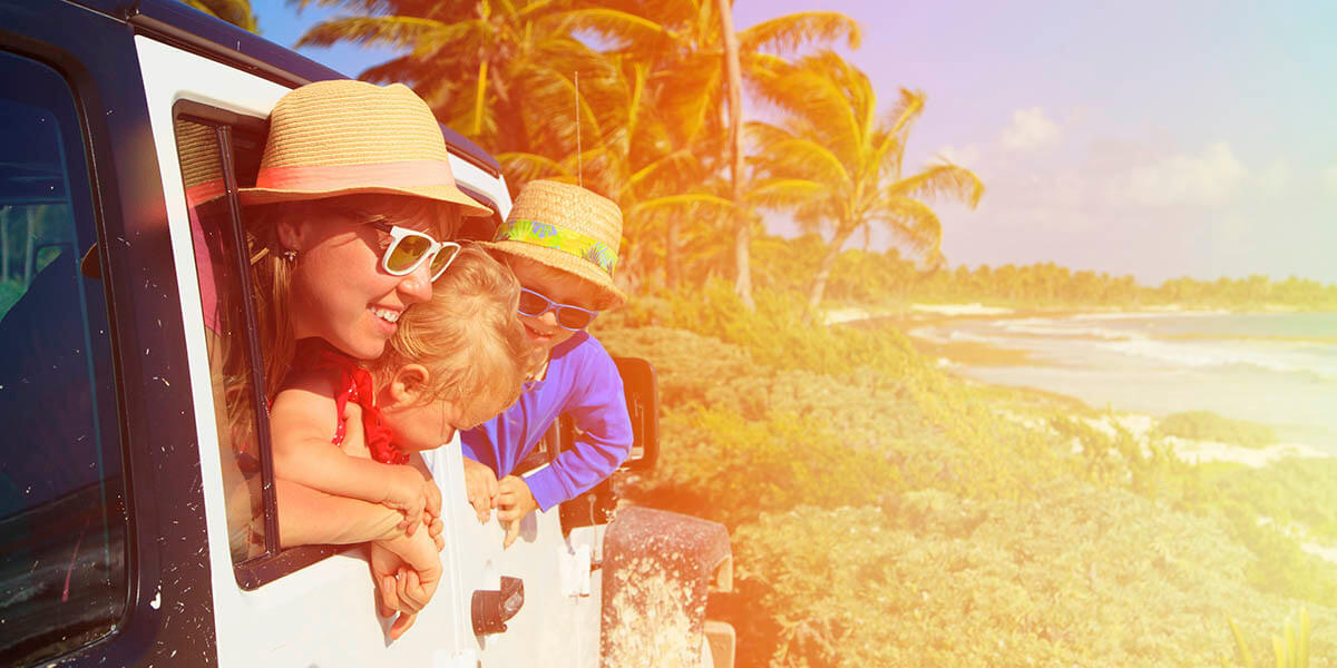 Family in car on vacation